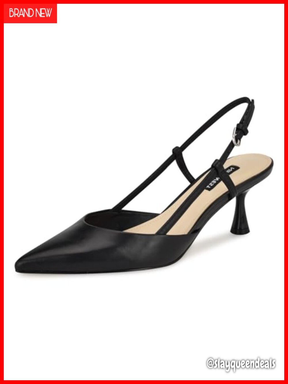 Leather Pointy Toe Slingback Pumps with Kitten Heel